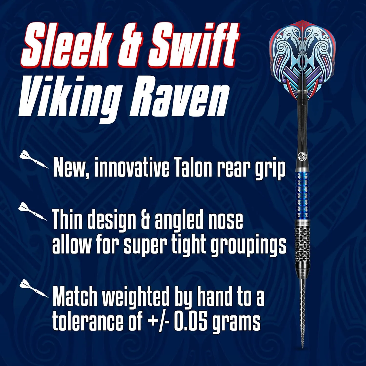 Shot Darts Steel Tip, Viking Raven (22g/23g/24g/25g), 90% Tungsten Barrels, Center Balanced with with Dual grip, Handcrafted Professional Dart Set and Flights Made in New Zealand, Metal Tip Bar Darts