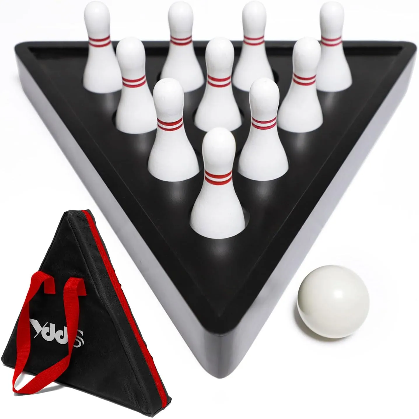 Shuffleboard Bowling Pin Set with 10 Pcs Premium Hardwood Bowling Pins Durabel Triangular Pinsetter Resin Bowling Ball and Carrying Bag, Fun for Shuffleboard Games