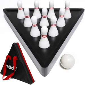 Shuffleboard Bowling Pin Set with 10 Pcs Premium Hardwood Bowling Pins Durabel Triangular Pinsetter Resin Bowling Ball and Carrying Bag, Fun for Shuffleboard Games