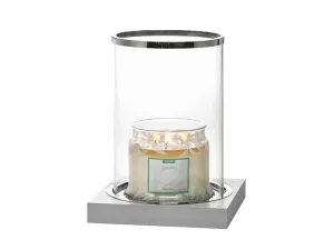 Silver-Rimmed Glass Silver Hurricane Candles Holder