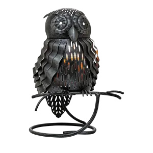 Silvery Night Owl Jar Candle Holder