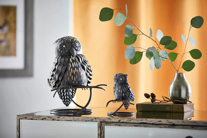 Silvery Night Owl Jar Candle Holder