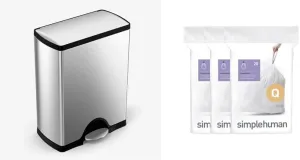simplehuman 50 litre rectangular step can fingerprint-proof brushed stainless steel   code Q 60 pack liners