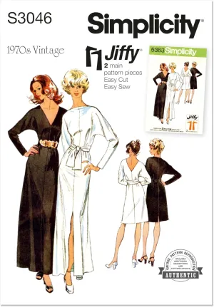 Simplicity SS3046K5 Misses' Vintage 1970's Jiffy Knit Dress with Sash Sewing Pattern Packet, Design Code S3046, Sizes 8-10-12-14-16, Multicolor