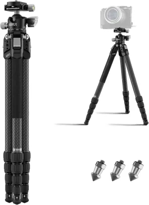SIRUI Carbon Fiber Travel Tripod, 50" Compact Lightweight Backpack Tripod with Low Profile Ball Head with Quick Release Plate for Arca, 6 Mounting Points for Camera and Phone, AM-225S G0