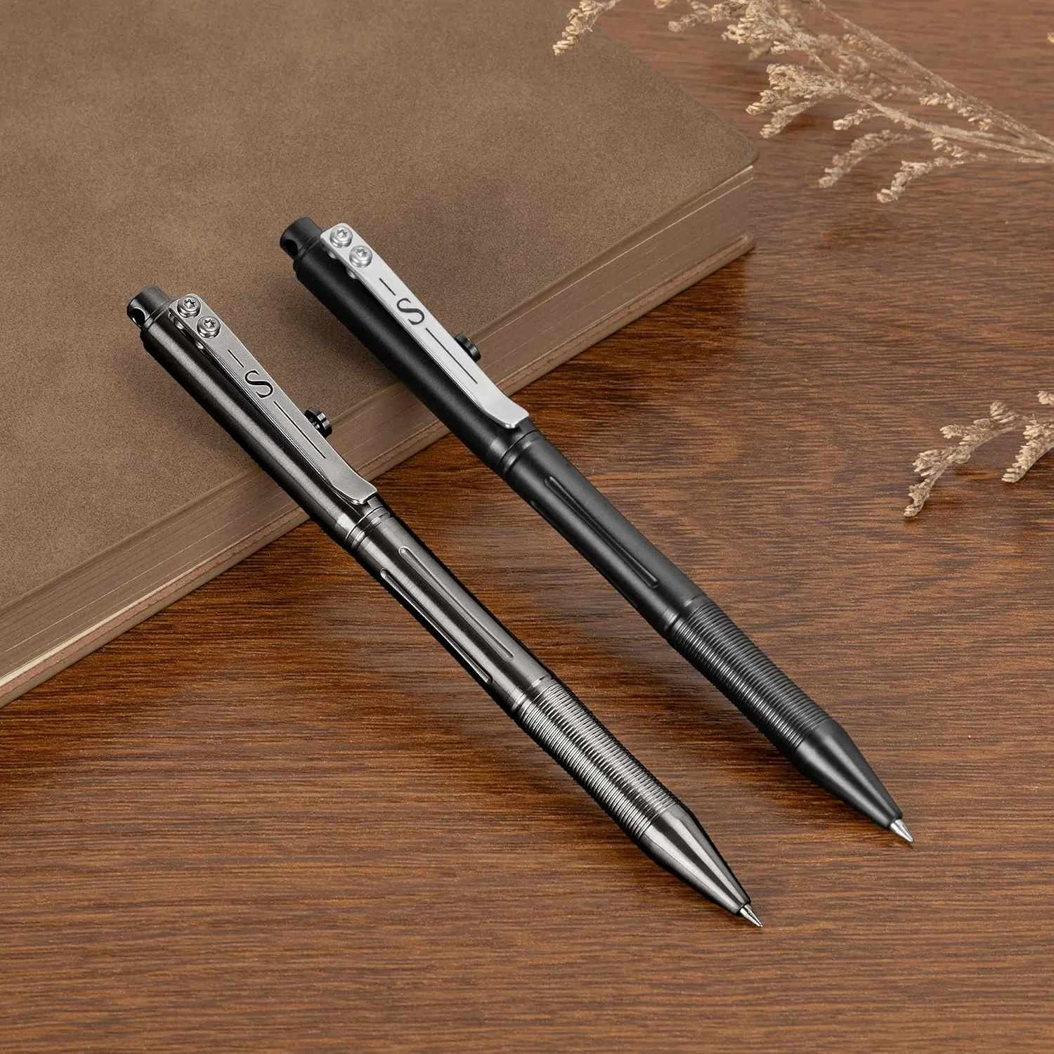 SMOOTHERPRO Stainless Steel Bolt Action Pen Compatible with Pilot G2 Refill Pocket Clip Heavy Weight for Tremor Parkinson Arthritic Hands Retro Black(RG338)