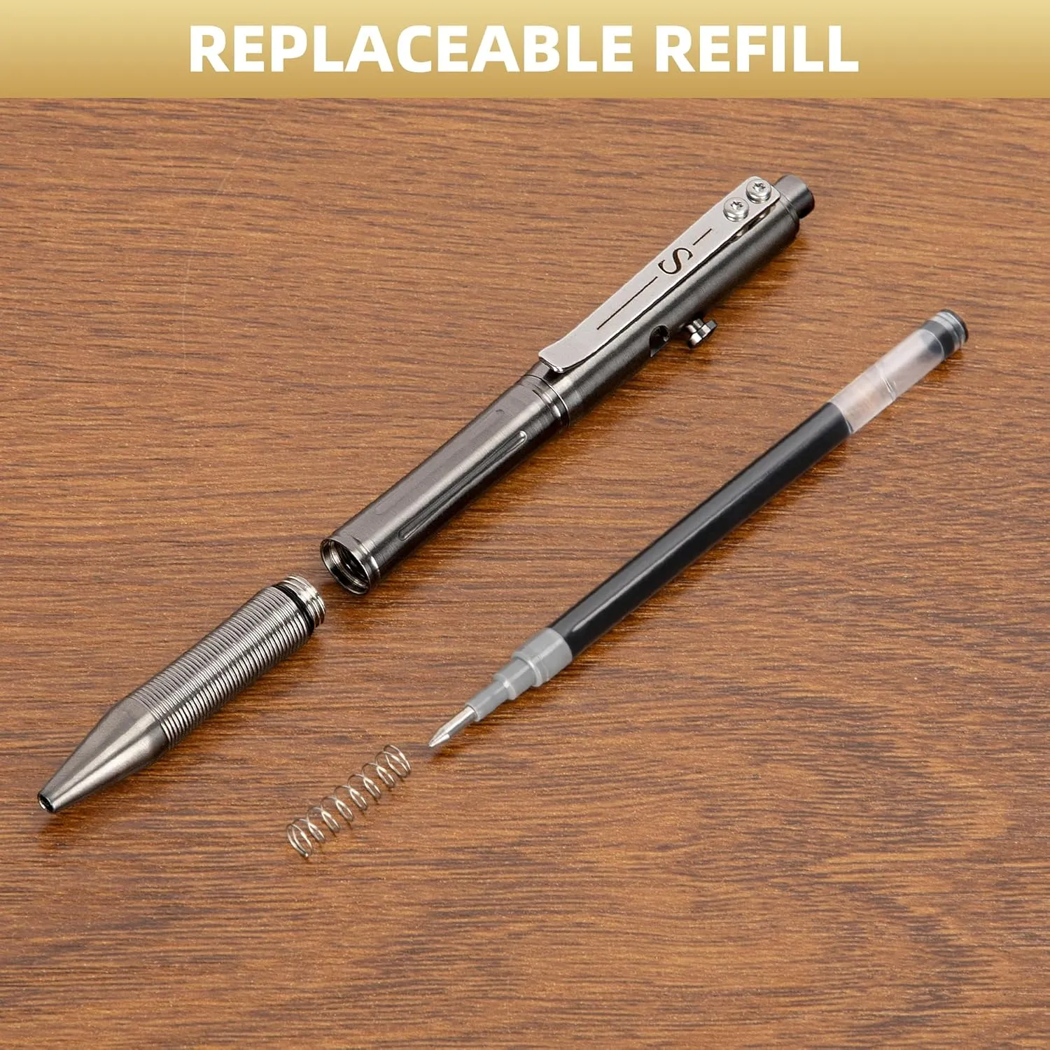 SMOOTHERPRO Stainless Steel Bolt Action Pen Compatible with Pilot G2 Refill Pocket Clip Heavy Weight for Tremor Parkinson Arthritic Hands Retro Black(RG338)