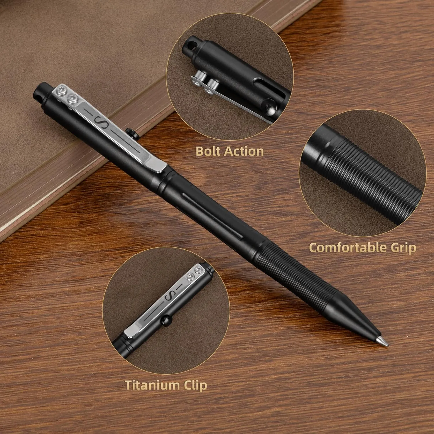 SMOOTHERPRO Stainless Steel Bolt Action Pen Compatible with Pilot G2 Refill Pocket Clip Heavy Weight for Tremor Parkinson Arthritic Hands Retro Black(RG338)