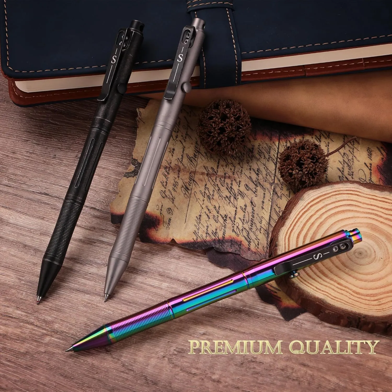 SMOOTHERPRO Titanium Bolt Action Pen Compatible with Pilot G2 Refill Stainless Steel Pocket Clip for EDC Signature Business Writing Journaling Sandblasted Gray(RG340)