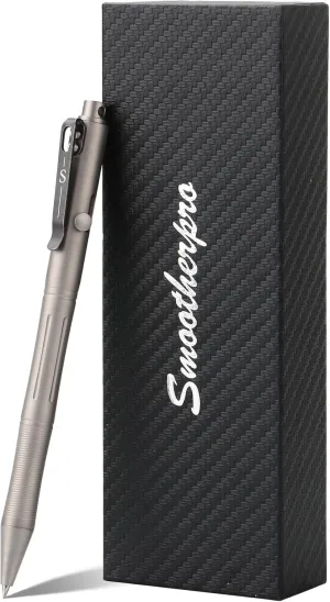 SMOOTHERPRO Titanium Bolt Action Pen Compatible with Pilot G2 Refill Stainless Steel Pocket Clip for EDC Signature Business Writing Journaling Sandblasted Gray(RG340)