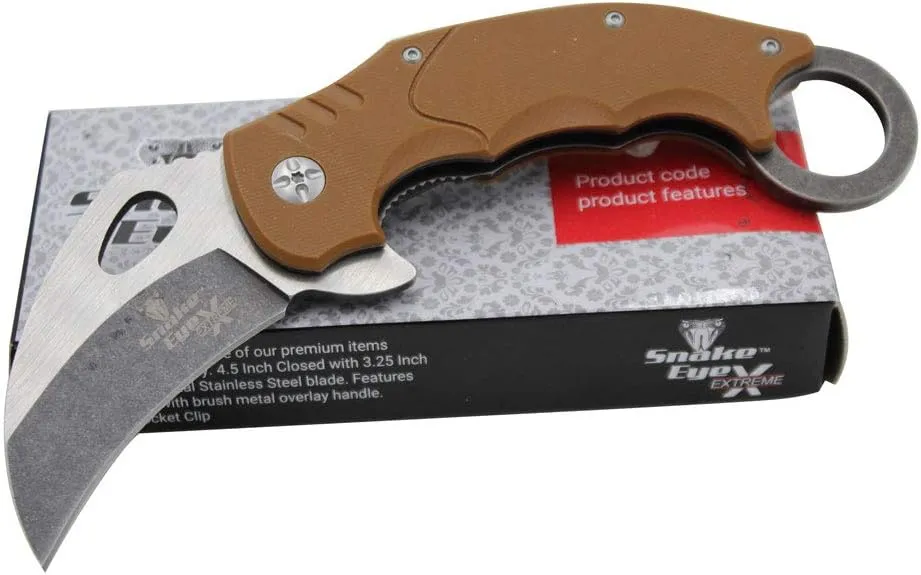 Snake Eye Tactical Extreme Heavy Duty Everyday Carry Ball Bearing Pivot Folding Liner Lock Pocket Knife Ideal for Recreational Work Hiking Camping (Brown)