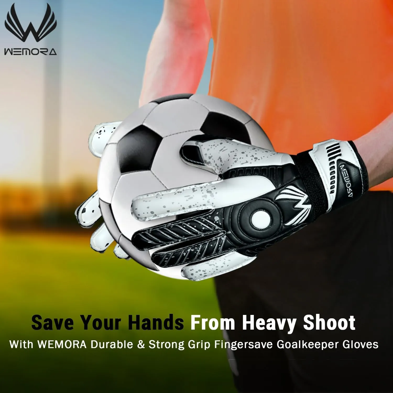 Soccer Goalie Gloves Fingersave for Kids Youth Adults with 7.5MM Strong Grip Palm Flexible Finger Spines Goalkeeper Gloves