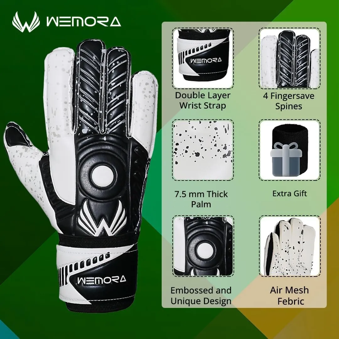 Soccer Goalie Gloves Fingersave for Kids Youth Adults with 7.5MM Strong Grip Palm Flexible Finger Spines Goalkeeper Gloves