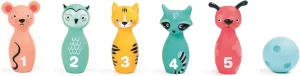 Soft Skittles Set for Babies from 10 Months - 5 Animal Skittles Easy to Grip   Ergonomic Ball - Dexterity, Target and Coordination - Silent and Lightweight - 100% PVC, Washable