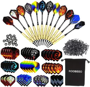 Soft Tip Darts 12 Pcs 18g Plastic Tip Darts Set with Brass Steel Barrels&Aluminum Shafts,200 Extra Dart Tips 42 Dart Flights 20 Extra Rubber Rings and 1 Storage Bag for Electronic Dart Board