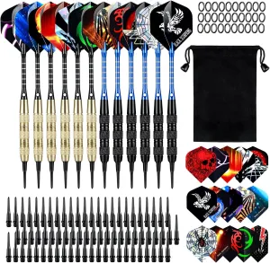 Soft Tip Darts, 12 Pcs Darts Plastic Tip 18 Gram Dart Set with 2 Colors Aluminum Shafts, 45 Dart Flights 200 Extra Dart Tips, Rubber Rings and 1 Storage Bag for Electronic Dart Board