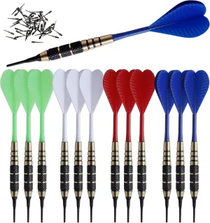 Soft Tip Darts Set |12 pc Bar Darts | 50 Extra Black 2BA Tips | 3 of Each Color| Fun Darts for 4 Players on Electronic/Plastic Dartboard