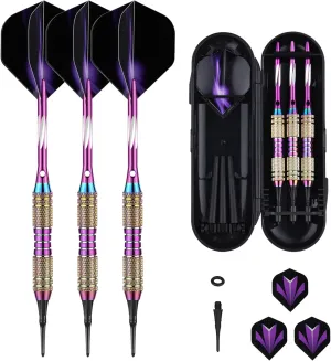 Soft tip Darts Set 18/20 Grams - Professional Darts Plastic Tip with Brass Barrel   Aluminum Shafts   50 Rubber o-Ring   6 Flights  50 Soft Tips for Electronic Dartboard