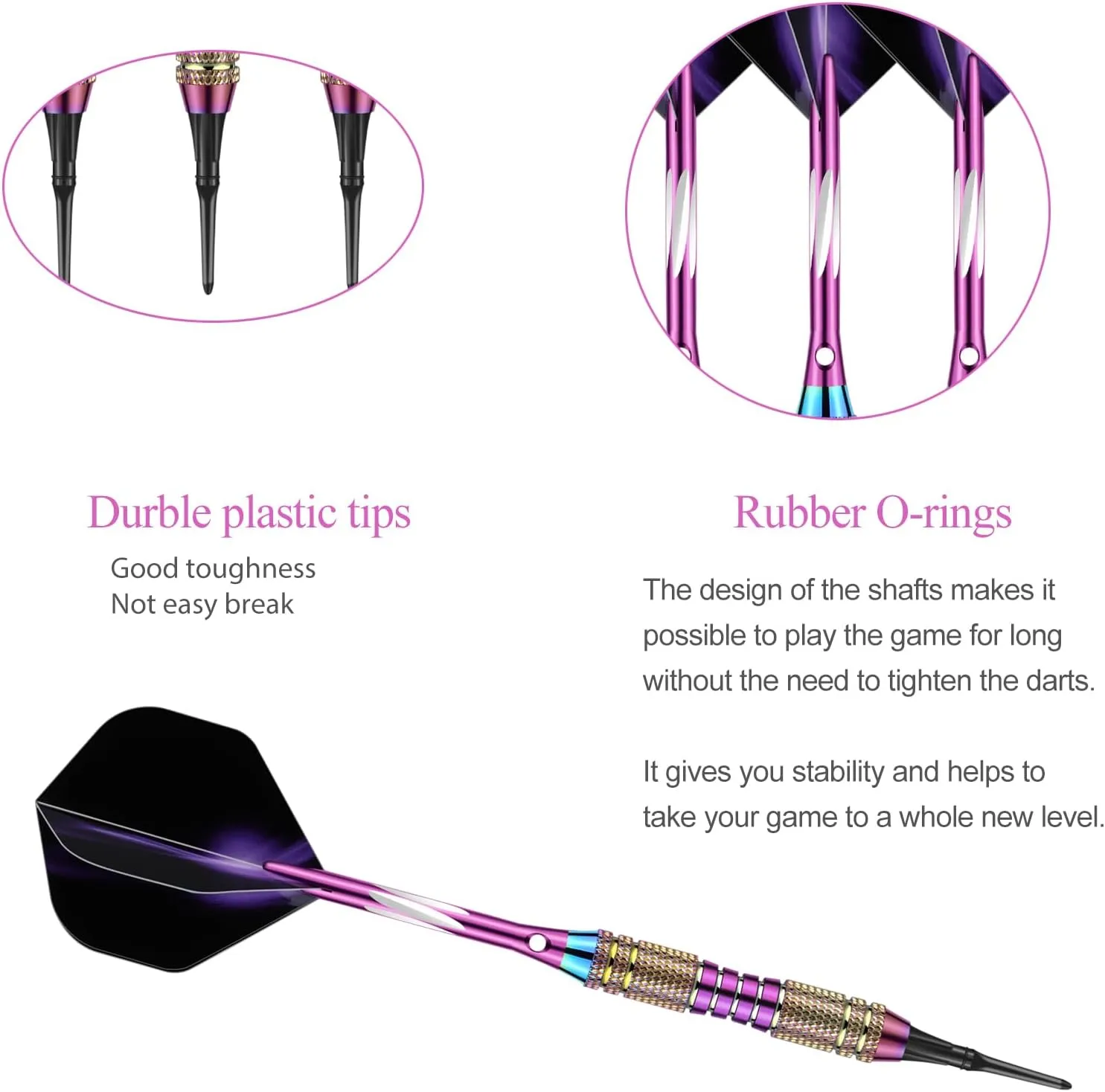 Soft tip Darts Set 18/20 Grams - Professional Darts Plastic Tip with Brass Barrel   Aluminum Shafts   50 Rubber o-Ring   6 Flights  50 Soft Tips for Electronic Dartboard