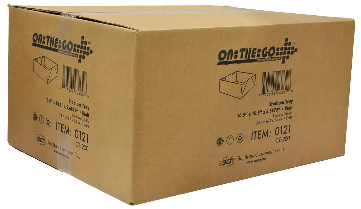 Southern Champion Tray 0121 Kraft Paperboard 4 Corner Pop Up Food and Drink Stadium Tray, 10-1/2" Length x 10-1/2" Width x 3-11/16" Height (Case of 200)