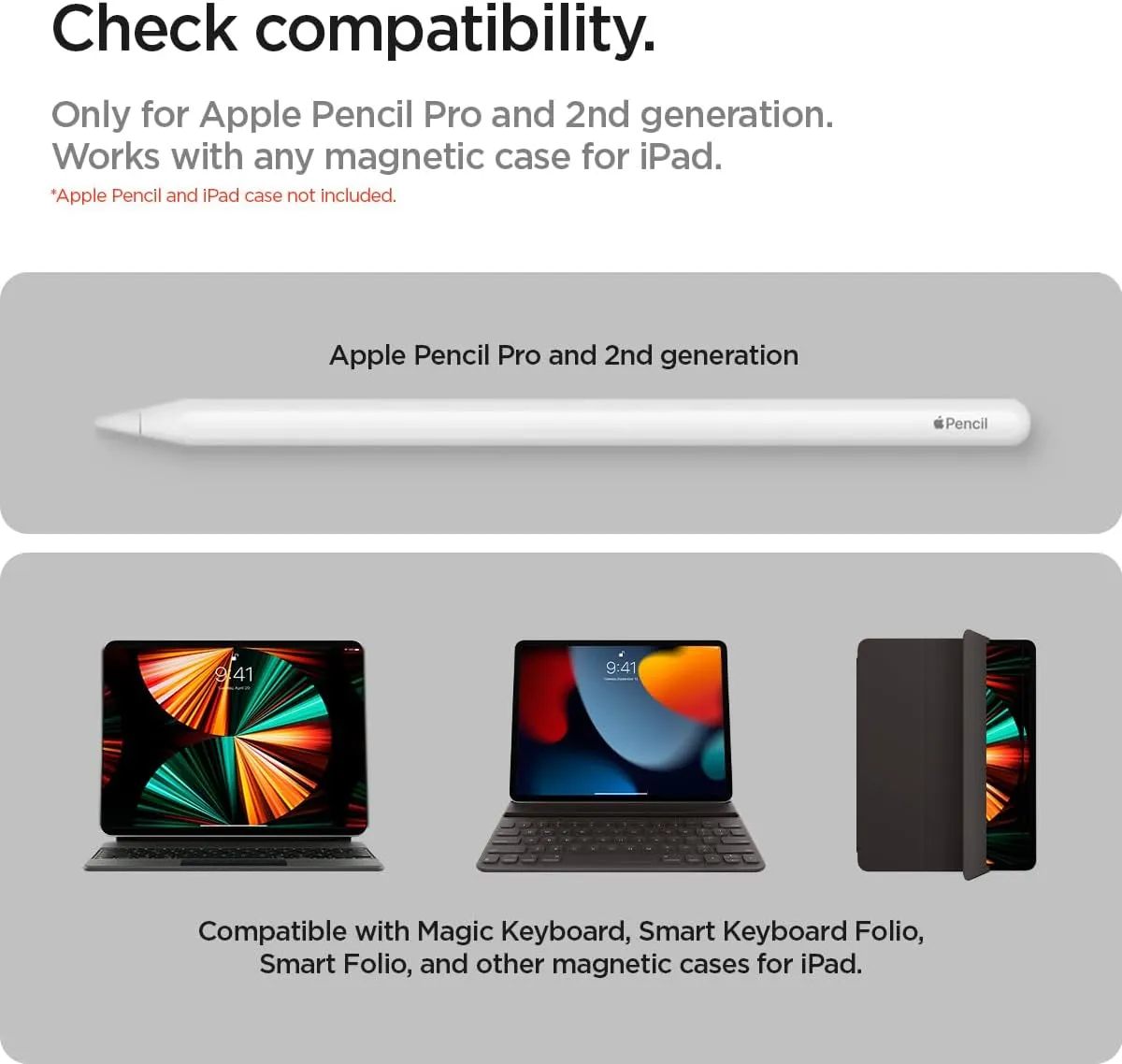 Spigen for Apple Pencil Pro Holder, Apple Pencil 2nd Generation Pencil Holder, Compatible with Magic Keyboard, Smart Keyboard Folio, Smart Folio, Magnetic Cases for iPad, Black