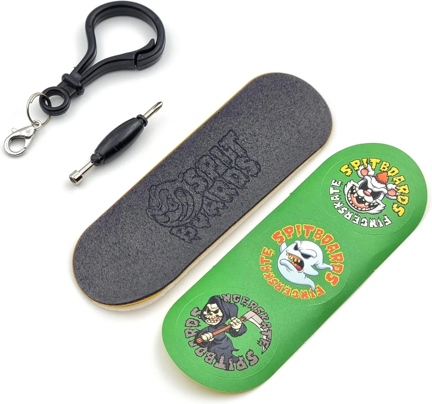 SPITBOARDS® 34 mm Fingerboard Complete Wood Pro Set-Up (Pre-Assembled, 5-Layers), Pro Trucks, CNC Bearing Wheels, Foam Grip Tape, (Deck: Bamboo Wood, Trucks: Gold, Wheels: Transparent)