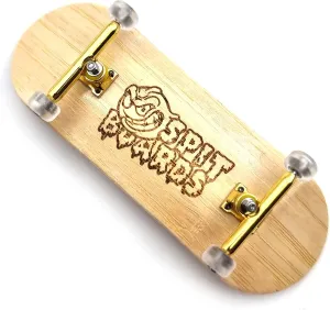 SPITBOARDS® 34 mm Fingerboard Complete Wood Pro Set-Up (Pre-Assembled, 5-Layers), Pro Trucks, CNC Bearing Wheels, Foam Grip Tape, (Deck: Bamboo Wood, Trucks: Gold, Wheels: Transparent)