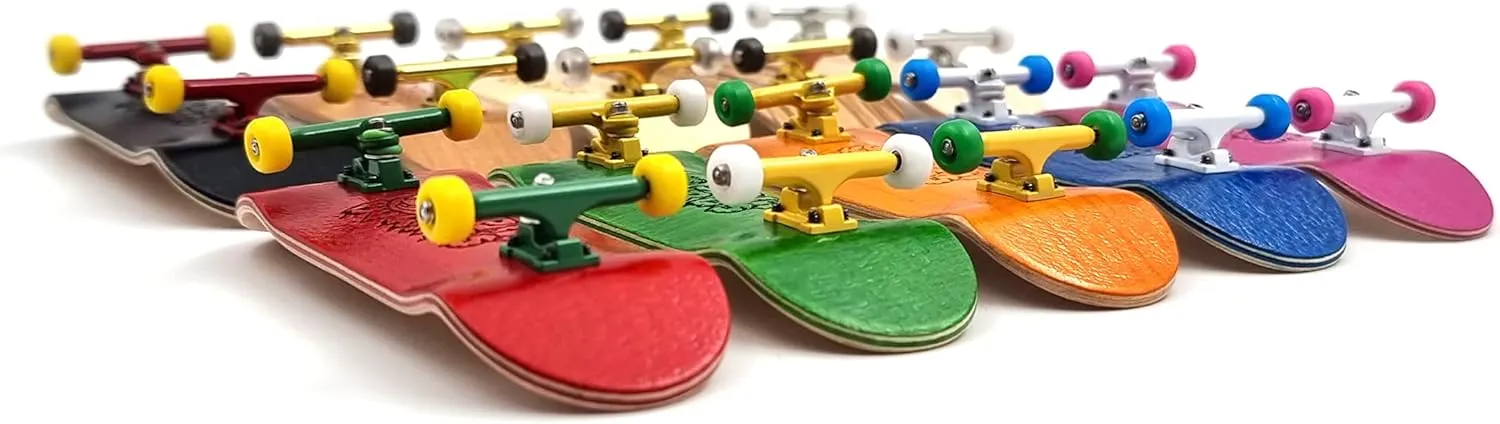 SPITBOARDS® 34 mm Fingerboard Complete Wood Pro Set-Up (Pre-Assembled, 5-Layers), Pro Trucks, CNC Bearing Wheels, Foam Grip Tape, (Deck: Green, Trucks: Yellow, Wheels: White)