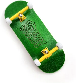 SPITBOARDS® 34 mm Fingerboard Complete Wood Pro Set-Up (Pre-Assembled, 5-Layers), Pro Trucks, CNC Bearing Wheels, Foam Grip Tape, (Deck: Green, Trucks: Yellow, Wheels: White)