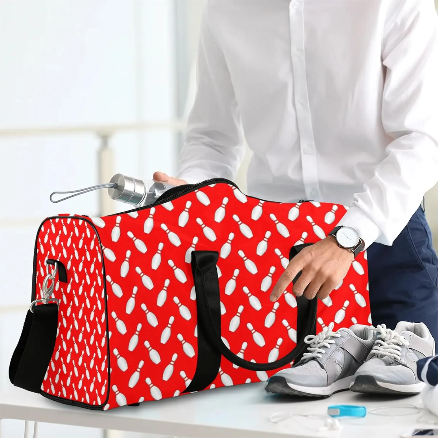 Sport Bowling Ball Travel Duffle Bag, Weekender Bags for Women Men Red Carry on Overnight Bag Waterproof Gym Bags, Hospital Bag for Labor and Delivery