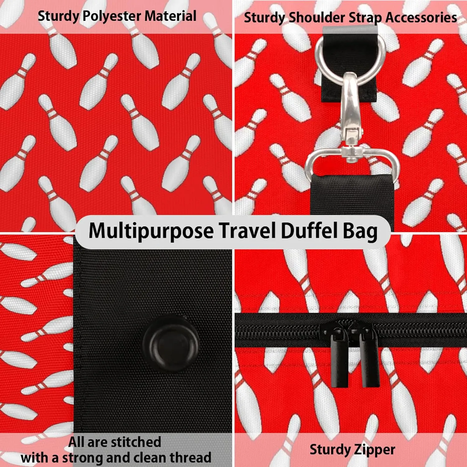 Sport Bowling Ball Travel Duffle Bag, Weekender Bags for Women Men Red Carry on Overnight Bag Waterproof Gym Bags, Hospital Bag for Labor and Delivery