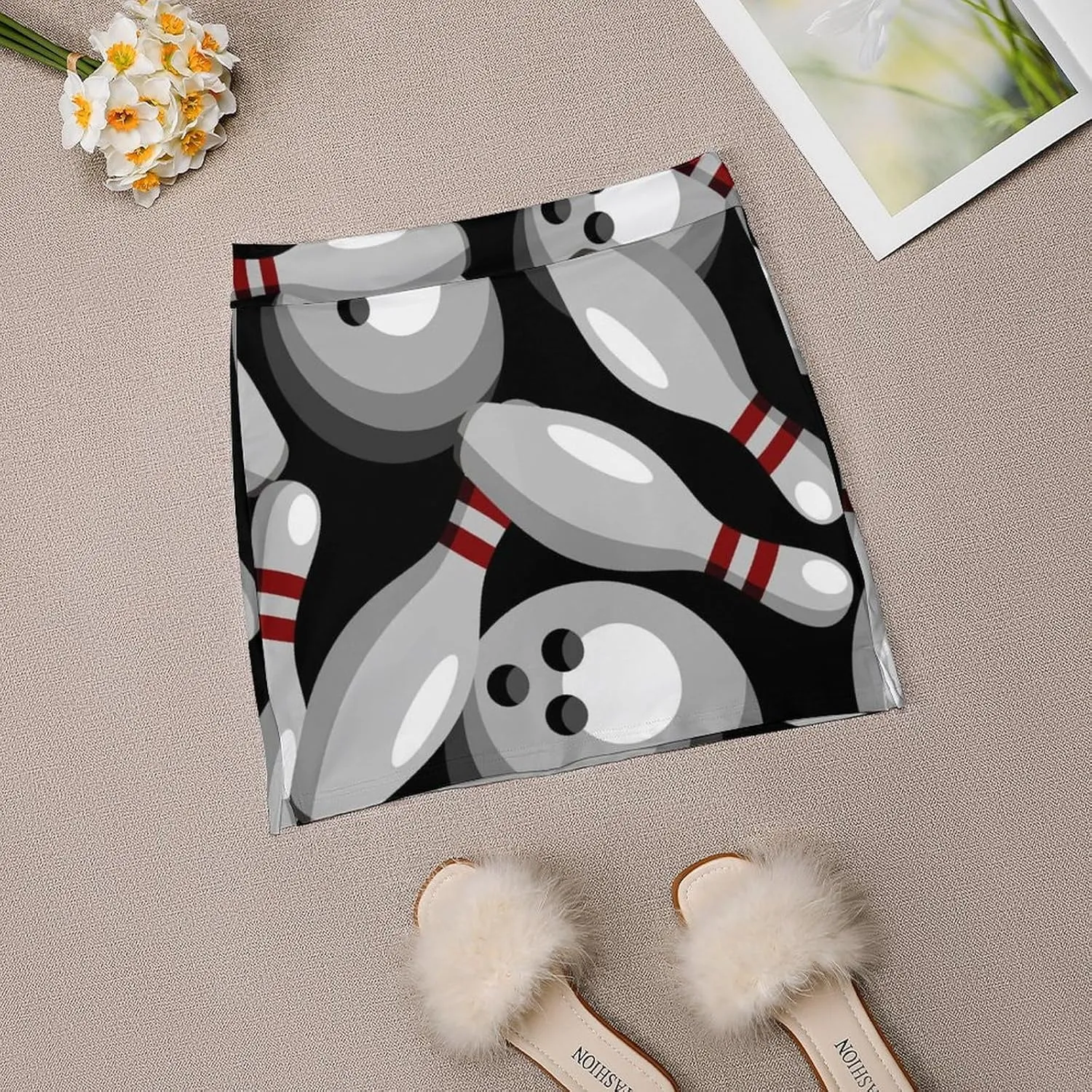Sport with Bowling Ball and Bowling Pins Anti-Exposure Pocket A-line Culottes Waist Skirts for Women