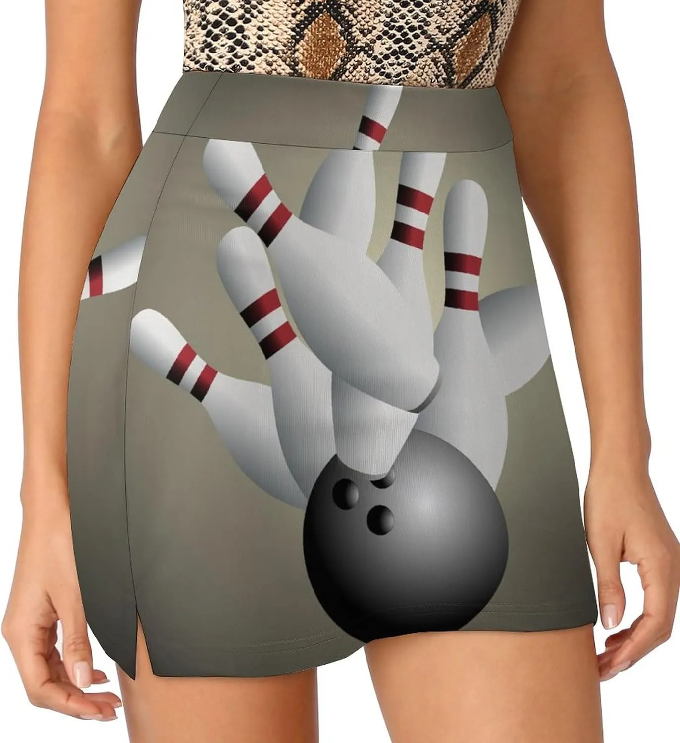 Sport with Bowling Ball and Bowling Pins Anti-Exposure Pocket A-line Culottes Waist Skirts for Women