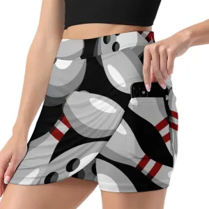 Sport with Bowling Ball and Bowling Pins Anti-Exposure Pocket A-line Culottes Waist Skirts for Women
