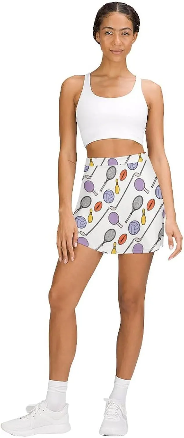 Sport with Bowling Ball and Bowling Pins Anti-Exposure Pocket A-line Culottes Waist Skirts for Women