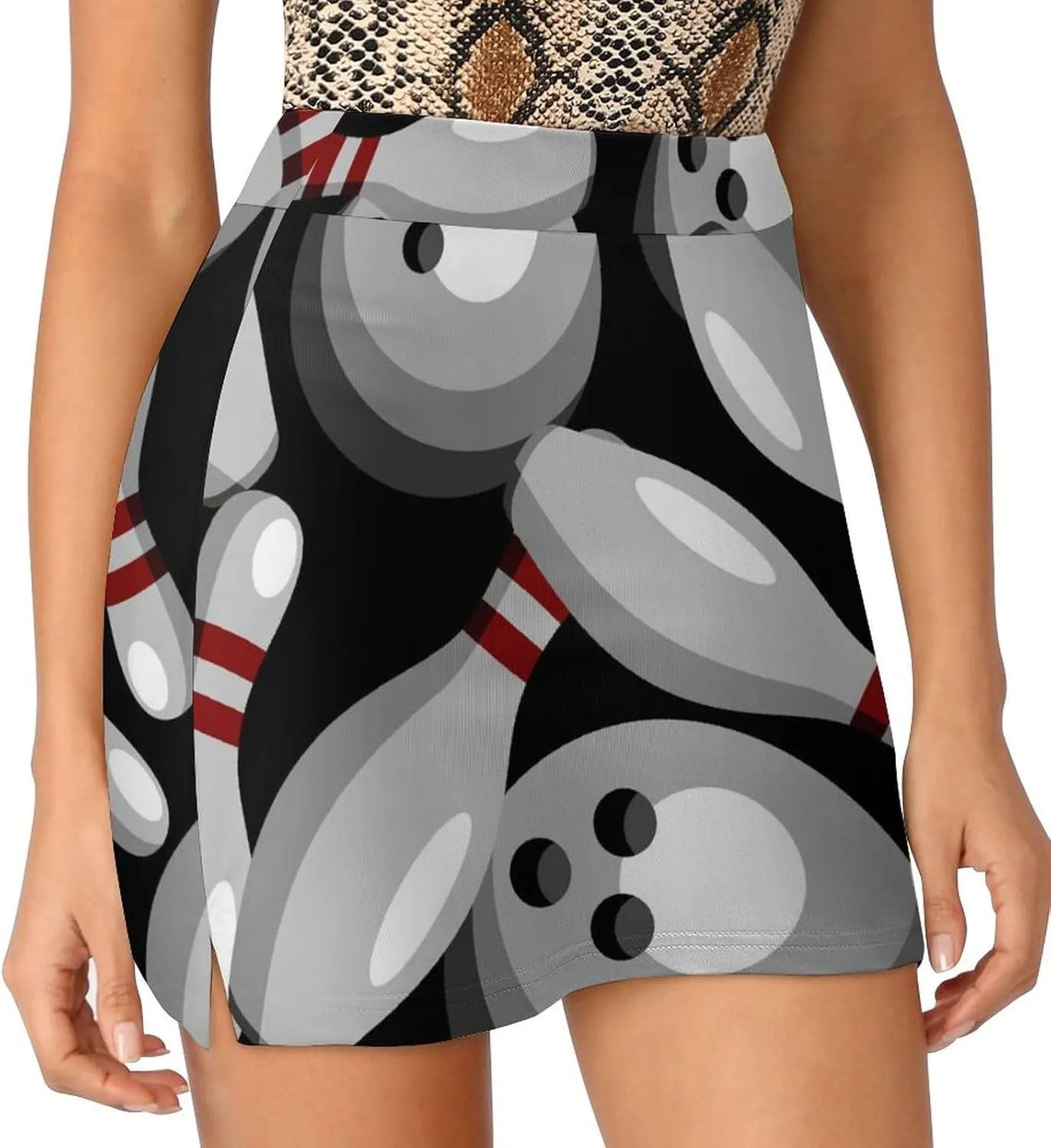 Sport with Bowling Ball and Bowling Pins Anti-Exposure Pocket A-line Culottes Waist Skirts for Women