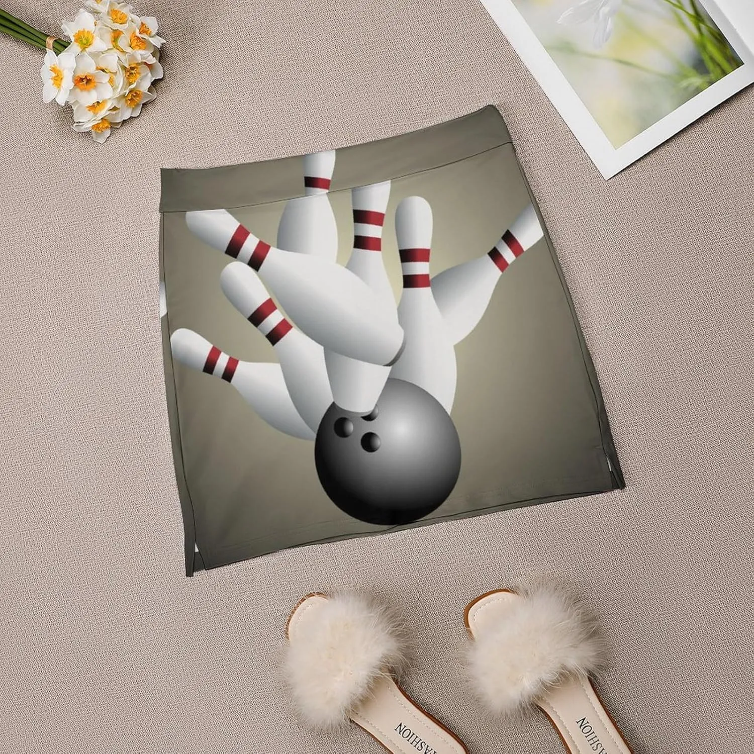 Sport with Bowling Ball and Bowling Pins Anti-Exposure Pocket A-line Culottes Waist Skirts for Women