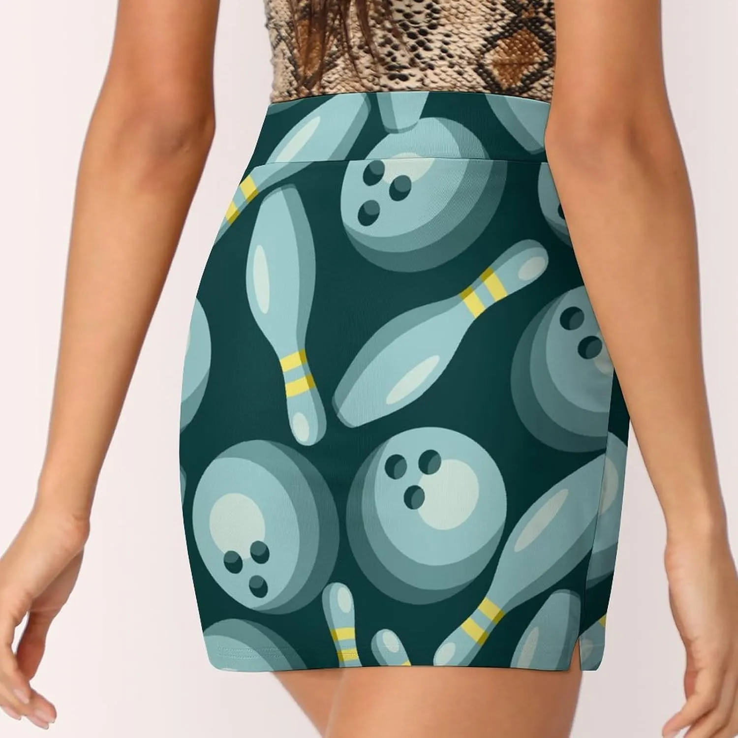 Sport with Bowling Ball and Bowling Pins Anti-Exposure Pocket A-line Culottes Waist Skirts for Women