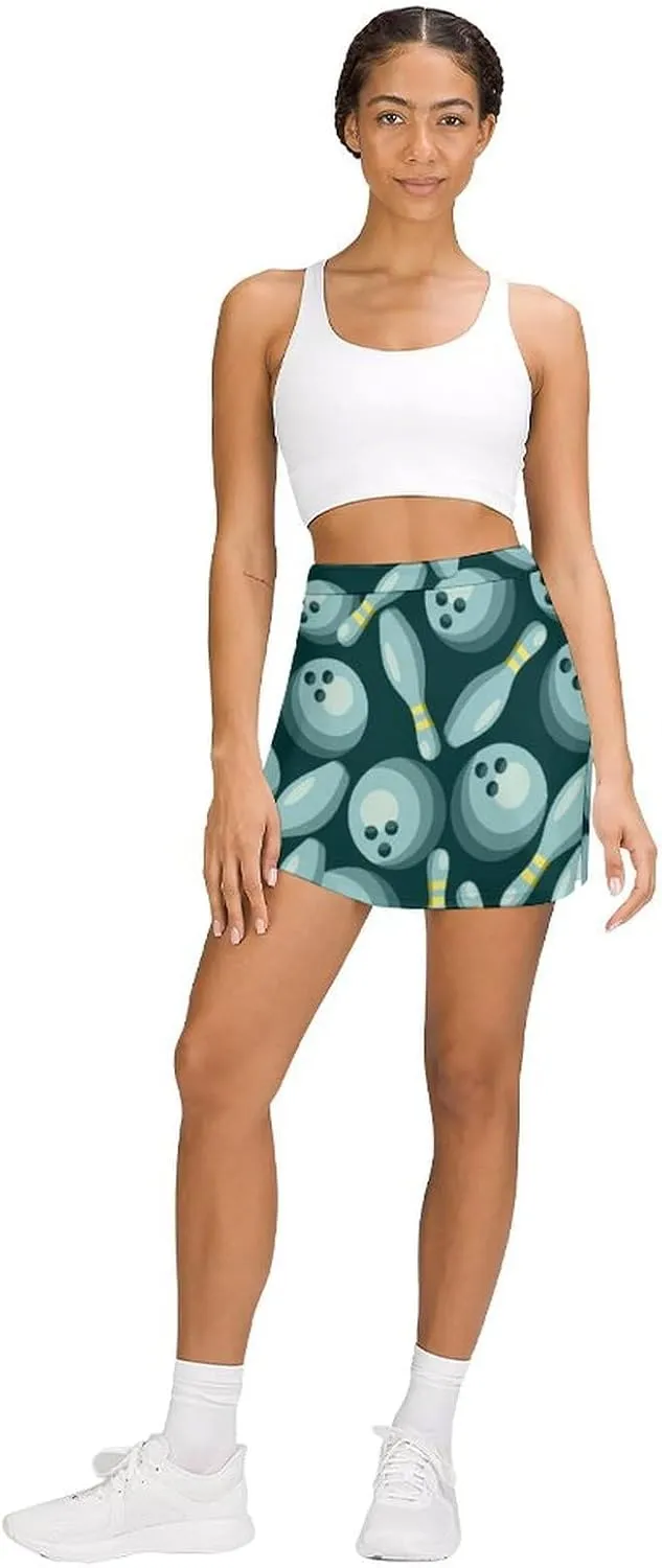 Sport with Bowling Ball and Bowling Pins Anti-Exposure Pocket A-line Culottes Waist Skirts for Women