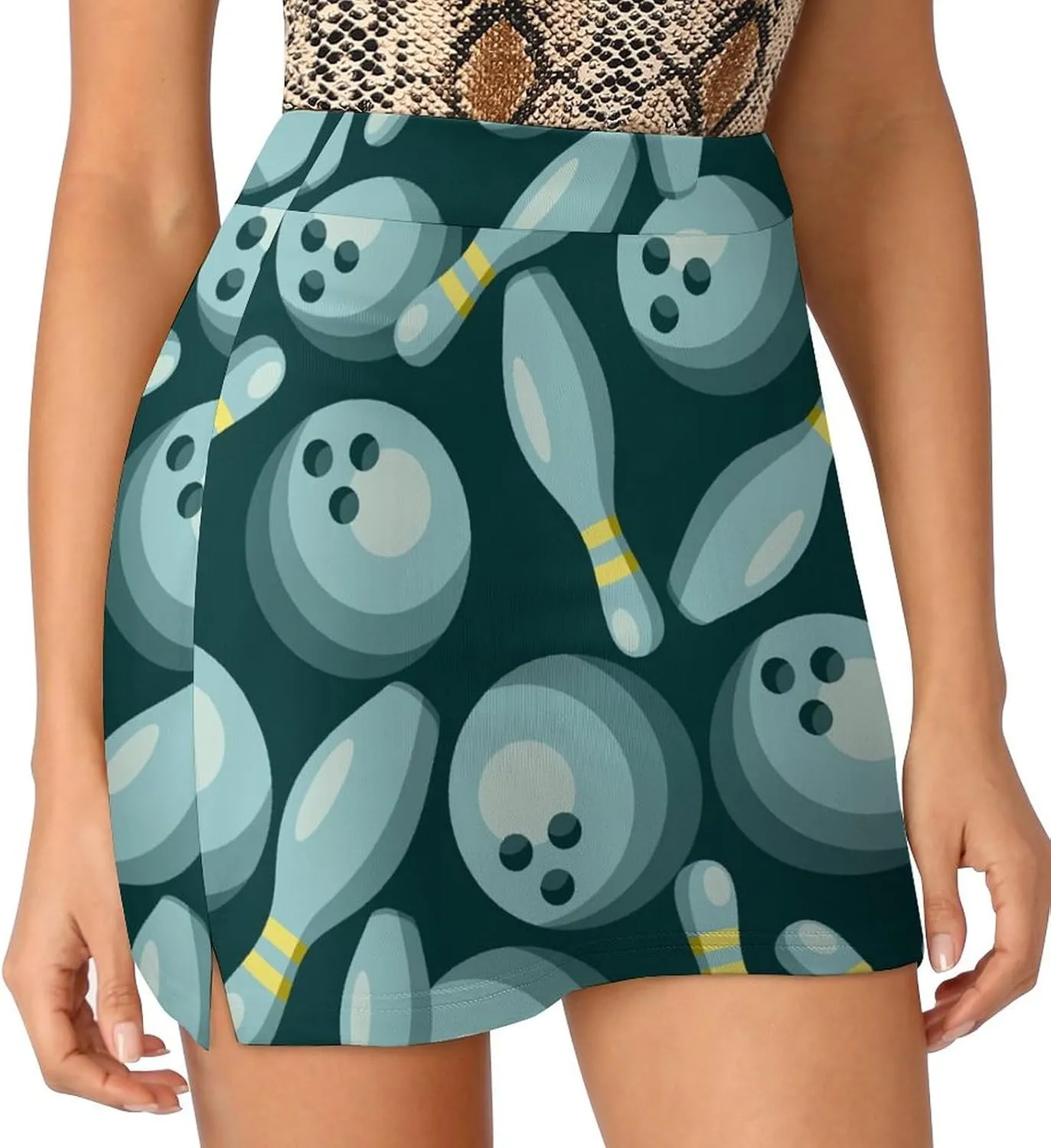 Sport with Bowling Ball and Bowling Pins Anti-Exposure Pocket A-line Culottes Waist Skirts for Women