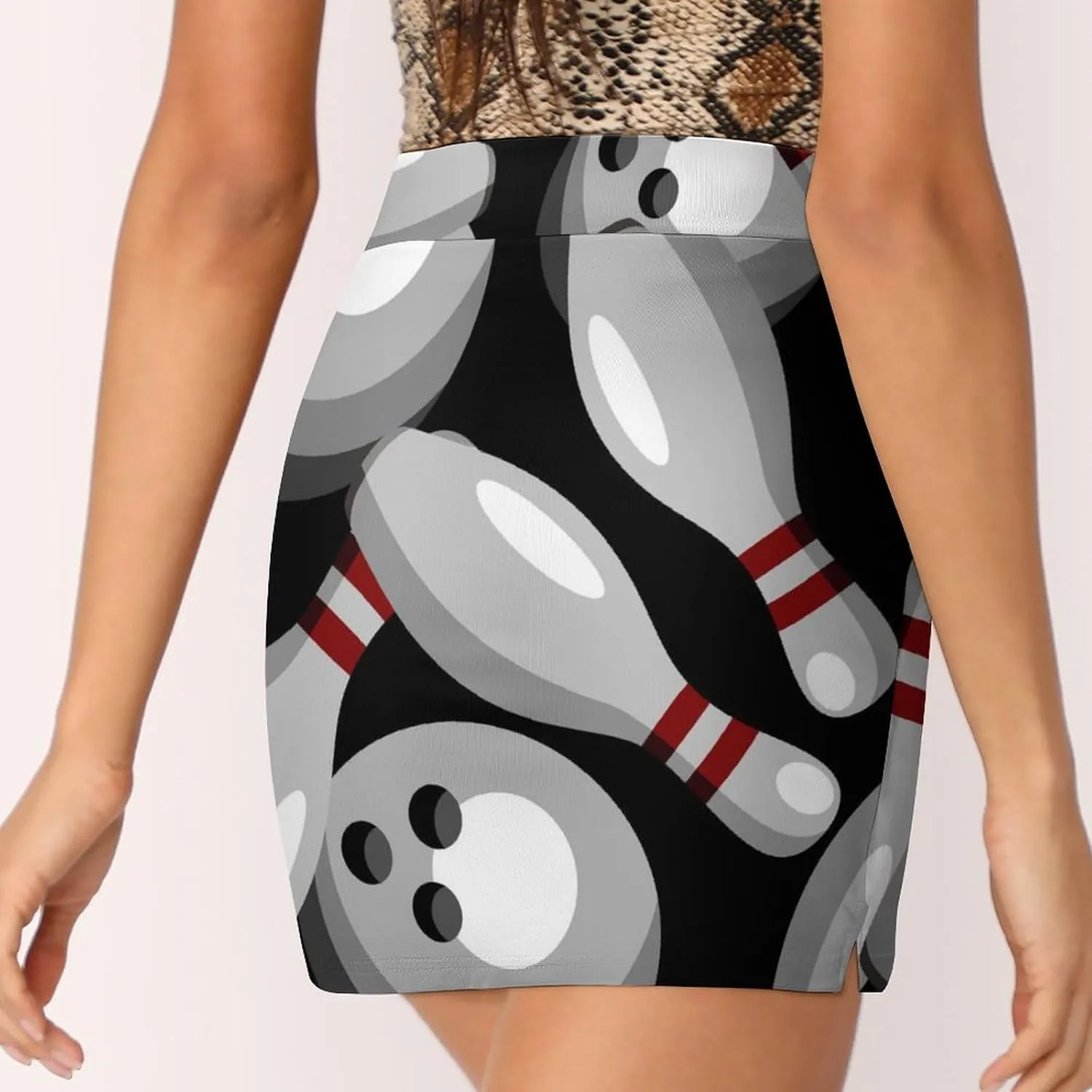 Sport with Bowling Ball and Bowling Pins Anti-Exposure Pocket A-line Culottes Waist Skirts for Women