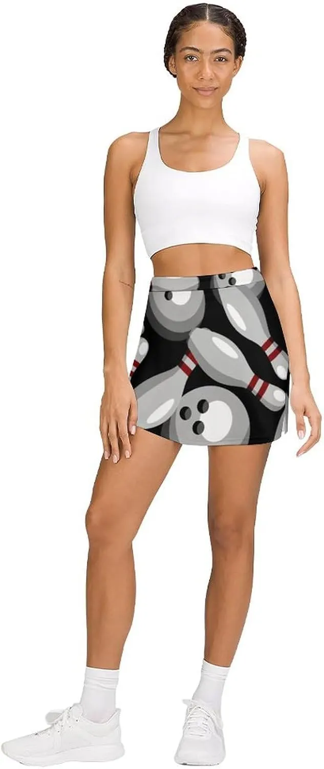 Sport with Bowling Ball and Bowling Pins Anti-Exposure Pocket A-line Culottes Waist Skirts for Women