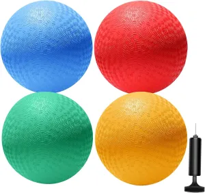 SPORTIC Playground Balls for Kids–Upgraded 4 Pack 8.5" Kickballs Dodgeballs with Pump, Outdoor Toys with Grip for Boys & Girls – for Recess, Gym, Backyard Games, Handball, Gifts