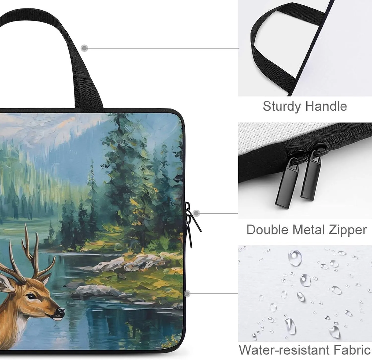 Spring Deer by Mountain Stream Laptop Sleeve Bag Computer Carrying Case Laptops Protective Cover for Travel Business