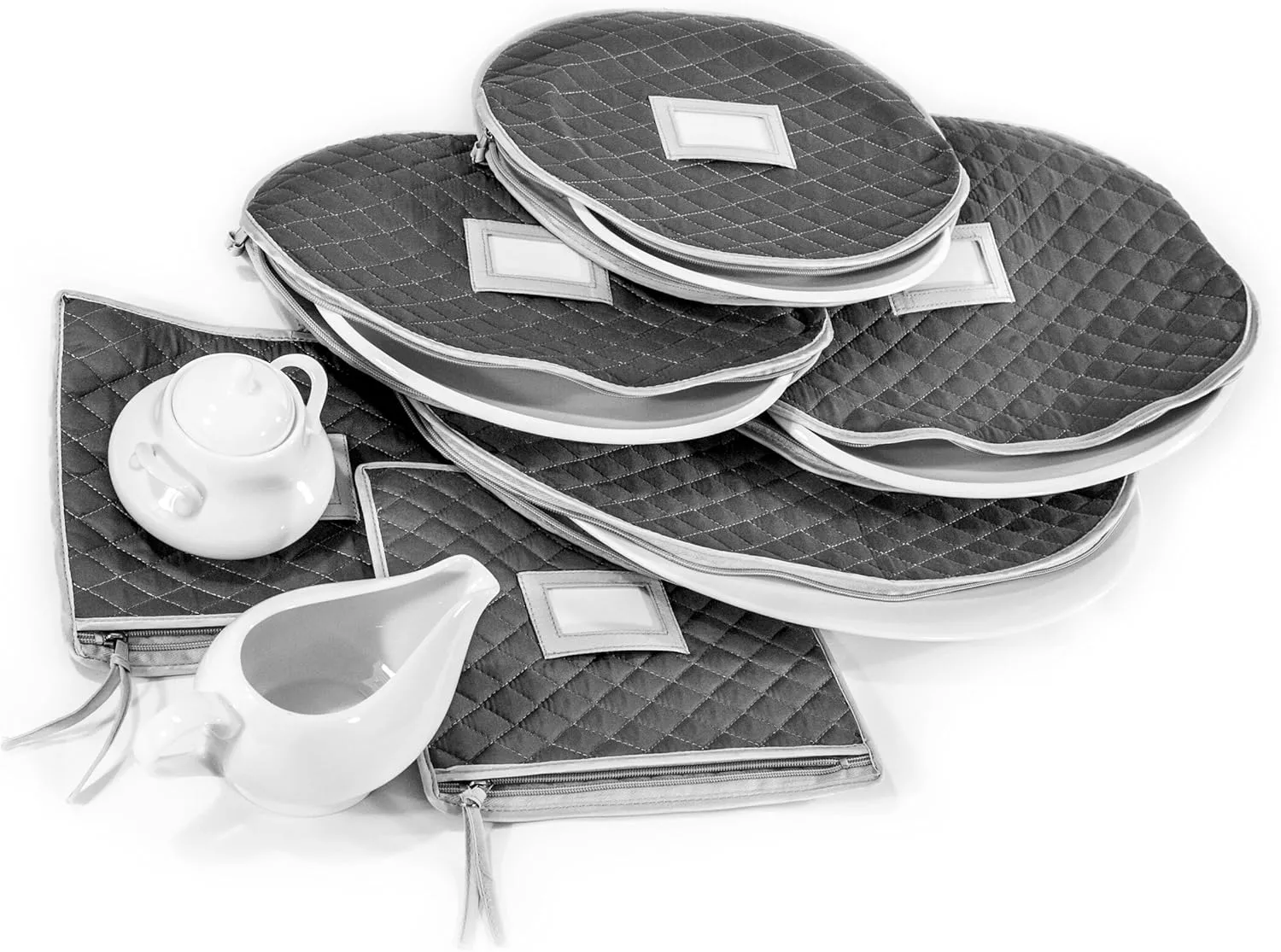 StackStorePlusMore Quilted Cases for Fine China Accessories Storage - Set of 6 - Gray