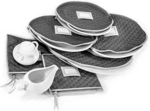 StackStorePlusMore Quilted Cases for Fine China Accessories Storage - Set of 6 - Gray
