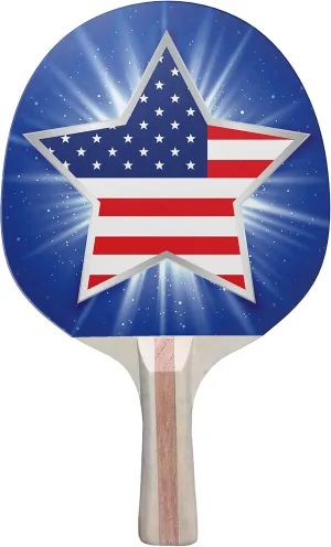 Star Flag Colorful Design Ping Pong Paddle, Premium 5 Ply Table Tennis Racket (Red on Back)