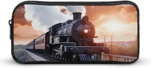 Steam Train Depart Sunset Pencil Case Light Weight Pencil Bag Pen Pouch Large Capacity Office Stationery Organizer