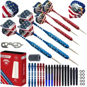 Steel Tip Darts Set - Professional Darts Steel Tip for Dartboard - Includes Brass Barrels   Plastic & Aluminum Shafts   Rubber O'Rings   Flights   Darts Sharpener   Wrench