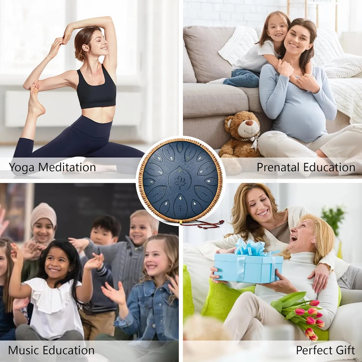 Steel Tongue Drum 13 Inches 15 Notes, Hand Pan Drums for Adults 432hz, C Major Handpan Musical Instrument with Song Book, Mallets and Carry Bag, Navy Blue
